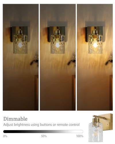 Image of Hammered Glass Wireless Battery Operated Wall Sconces Set of Two Gold