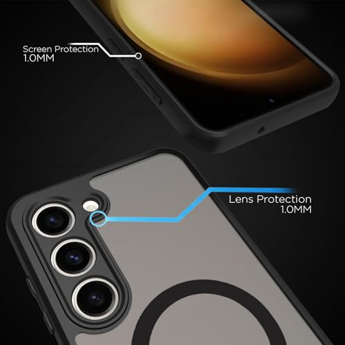 Image of RIGGEAR Shockproof Sleek Hybrid Armor Upgraded C-Shaped Magnetic Back Cover Case Compatible with MagSafe Accessories for Samsung Galaxy S23 (Smoke Black Matte PC + Black TPU Bumper)