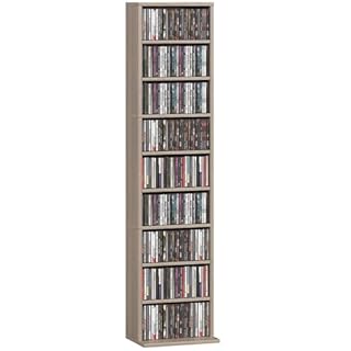 HOMCOM 260 CD/120 DVD Storage Unit, Blu-ray Media Storage Shelf with 9 Compartments and 6 Adjustable Shelves, CD Tower for Living Room, Bedroom, Office, Natural Wood Finish