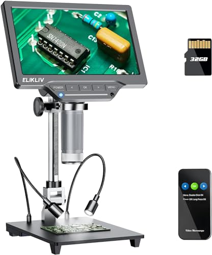 Elikliv EDM201 SE 7 Inch Digital Microscope With 10 Inch Stand - 1200X Coin Microscope With Screen cover