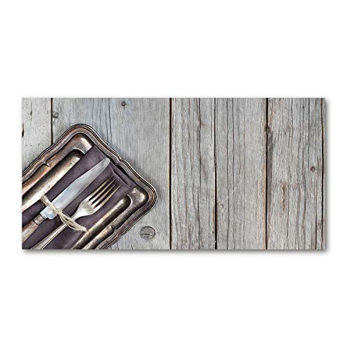 Crédence de cuisine 100x50cm en verre trempé beige décor coutellerie