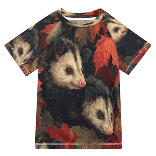 Boys Short Sleeve T-Shirts Leaves Opossum Rat Rashguard Kids Swim Shirts Sun UPF 50+