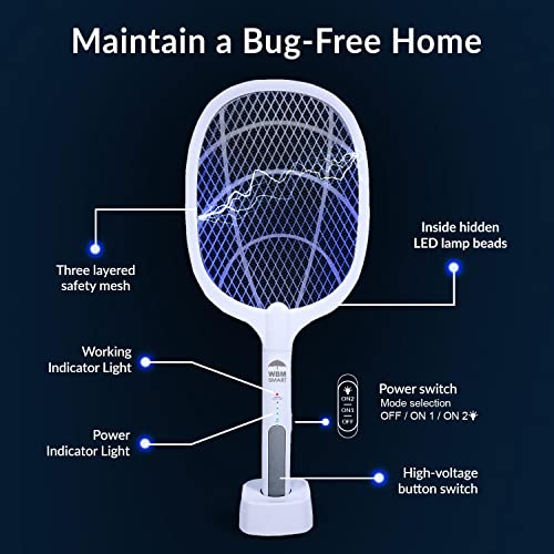 2 In 1 Electric Bug Zapper, Mosquitoes Trap Lamp & Racket, Usb Rechargeable Electric Fly Swatter For Home And Outdoor Powerful Grid 3-Layer Safety Mesh Safe To Touch #TOP1