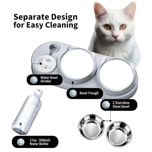 Marchul Gamelle pour chat 3 en 1 - Ensemble de gamelles pour nourriture et eau pour chat avec distributeur d'eau et gamelles en acier inoxydable inclinées à 15° - Trois gamelles pour chat intérieur – vue 4
