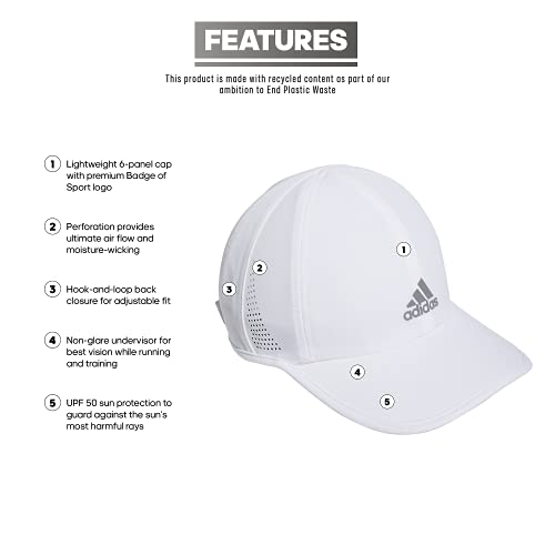 Adidas Women's Superlite Relaxed Fit Performance Hat, White/Silver Reflective, One Size #TOP1