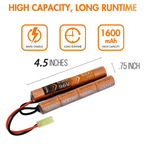 Lancer Tactical Nimh Airsoft Battery Compatible With Lancer Aeg Airsoft (9.6V, 1600 Mah Nunchuck) #TOP2