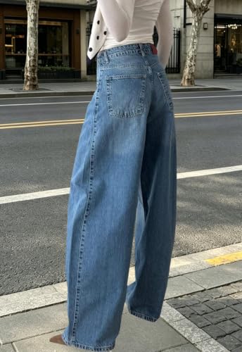 Image of Women's Straight Leg Jeans High Waisted Wide Leg Stretchy Baggy Denim Pants