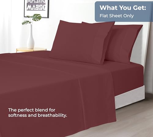 Image of Royale Linens 100% Organic Cotton Full Flat Sheet Only - Super Soft - Percale Top Sheets - Full Flat Sheet Sold Separately - Breathable, Cool & Crisp Sheets Only (81 inch x 96 inch, Red)