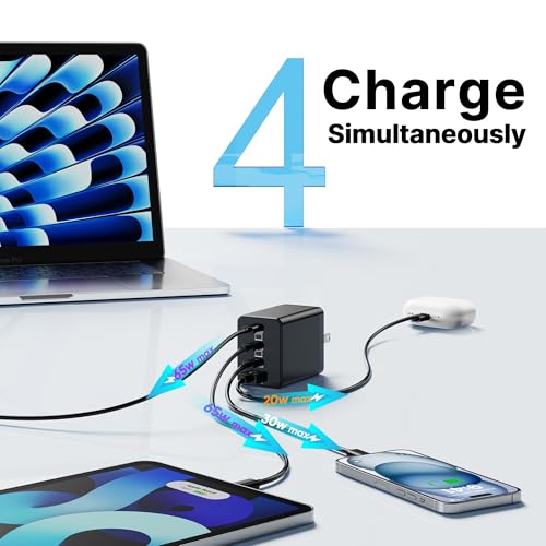 Image of 2 Pack 200W USB C Charger Block, Foldable 4-Port GaN5 Super Fast Charger USB C, Dual 65W Type C Charging Block, Laptop Fast Charging Adapter for MacBook Pro /Air, iPad, iPhone, Samsung Galaxy Black