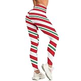 Tincall Women Christmas Leggings Xmas Candy Cane High Waist Striped Costume Leggings,Graphic Ankle Elastic Tights Legging
