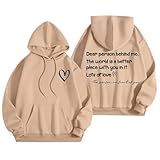 Suéter de gran tamaño para mujer con capucha con diseño gráfico de palabras sudaderas de moda tops casuales para mujer sudadera para ropa de calle XXL, Caqui-l, XL