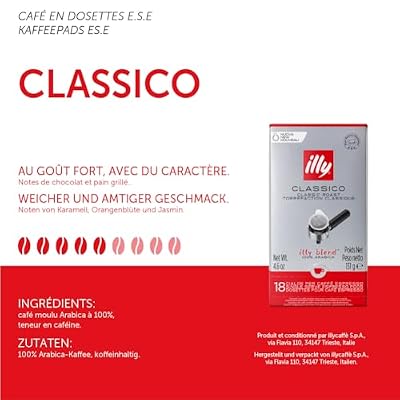 illy E.S.E. Coffee - Single-Serve Pods Classico Medium Roast - Notes Of Chocolate & Caramel - For E.S.E Machines - Extraordinary Aroma & Body 18 Count