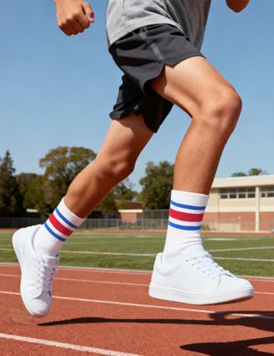 Image of Somaibo 6 Pairs Kids Boys Girls Socks Athletic Basketball Soccer Football Cotton Crew Sock with Retro Stripes