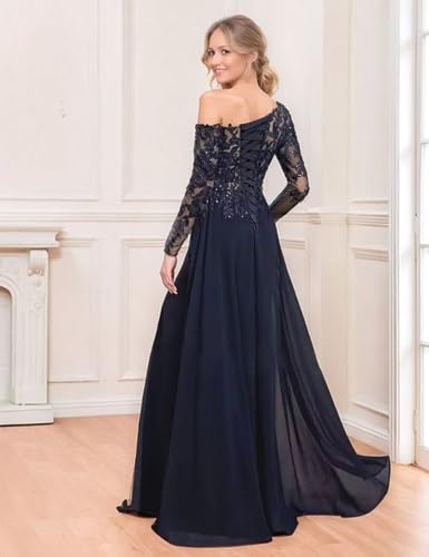 Lace Chiffon Mother of The Bride Dresses Long Sleeve Off Shoulder Evening Gown for Women Formal2