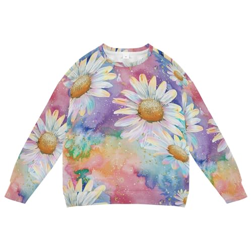 JUNZAN Glitter Daisies on Rainbows Big Boys Hoodie Sweatshirt Fleece Boys Sweat Shirt Party 4T