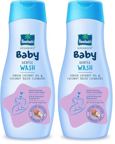 Image of Parachute Advansed Baby Gentle Wash for New Born | Enriched with Virgin Coconut Oil | Gently cleanses in Hard water | Doctor certified | 410 ML (Pack of 2)