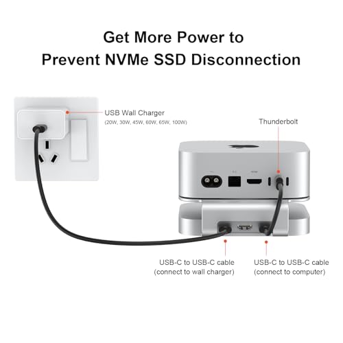 Qwiizlab アルミニウムスタンドハブ SSDエンクロージャ付き Mac Mini M4/M4 Pro用ドッキングステーション USB-A 10Gbps TF/SD 4.0カードリーダー 312MB/秒 USB-A 2.0 M.2 NVMe SSD最大8TBに対応 (シルバー) の商品画像 7