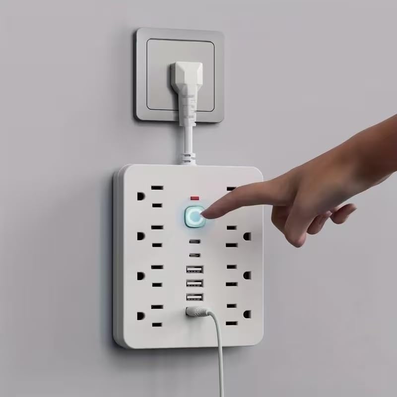 Multitoma con protección contra sobretensiones - 8 tomas con 6 puertos USB (2 USB C), cable de extensión de 9.8 pulgadas, montable en pared para oficina, estudio, hogar y escuela - Enchufe US miniatura 1