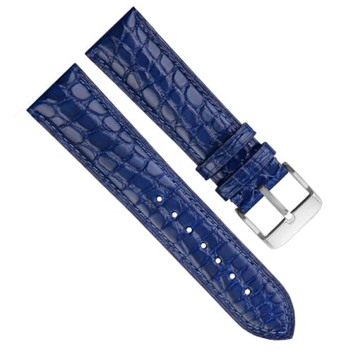 Bracelet de montre en cuir bleu véritable style crocodile de luxe avec fermoir papillon