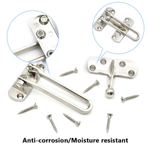 Ruidee 2Pcs Swing Bar Lock Front Door Locks Alloy Automatic Security Door Chain Restrictors Reinforcement Lock Latch Guard Clasp Flip Lock for Home Hotel (YG-MS/Silver) - Image 3