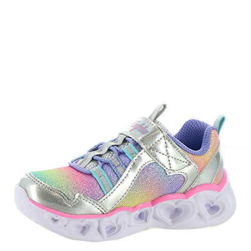 Skechers HEART LIGHTS RAINBOW LUX, Basket Fille, Argenté, 31 EU