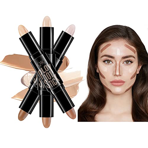 CkFyahp Highlighter Contour Stick, 6 Colors Dual Head Wonder Stick Makeup Concealer Contouring Pen, Professinal 3D Face Body Shaping Highlighter Cream Shade Stick (3pcs)