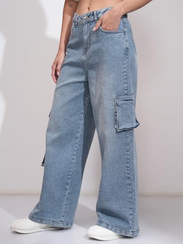 Image of Tokyo Talkies Women Cargo Jeans | Straight fit