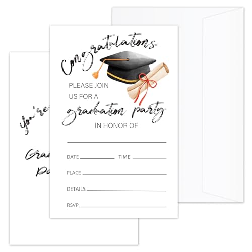 CIAEXRN Graduation Party Invitation Graduation Announcement, Graduation Card with Cap & Scroll Grad Party Invite Class of 2025 Modern Graduation Invitation, Graduation Decorations -BY06