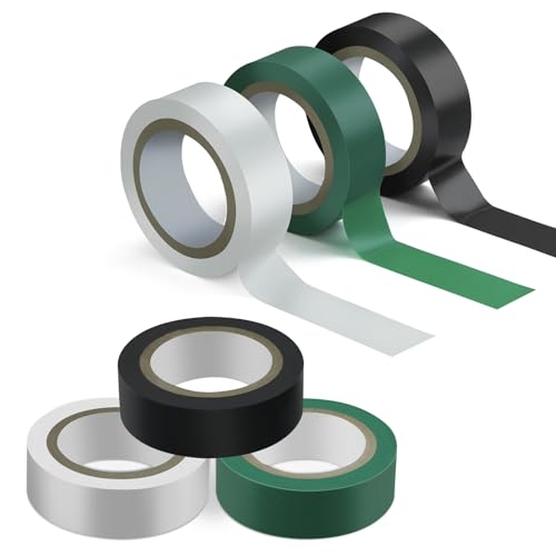 Image of HDAJY 6 Pack Coloured Electrical Tape, Suitable Home DIY, Electrical, Repairs, Automotive and Equipmen, 0.7-Inch by 33 Feet (Black, White, Green)