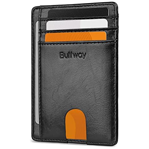 Buffway Slim Minimalist Front Pocket RFID Blocking Leather Wallets for Men and Women - Alaska Black Cover
