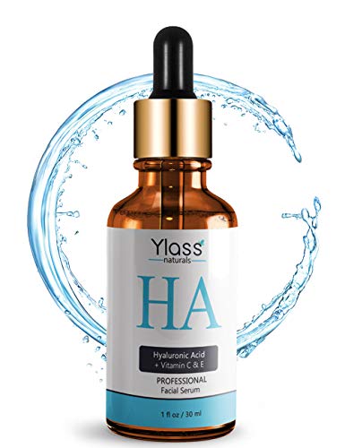 Ylass The Best Hyaluronic Acid Serum for Skin & Face with Vitamin C, E, Organic Jojoba Oil, Natural Aloe and MSM - Deeply Hydrates & Plumps Skin to Fill-in Fine Lines & Wrinkles (1 fl oz.)