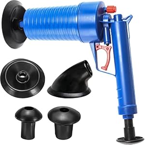 Retoo Perslucht buisreiniger met 4 rubberen adapters, persluchtreiniger voor het verwijderen van buisverstoppingen voor toilet, douche, wastafel, toilet, keuken, reiniging met luchtdruk