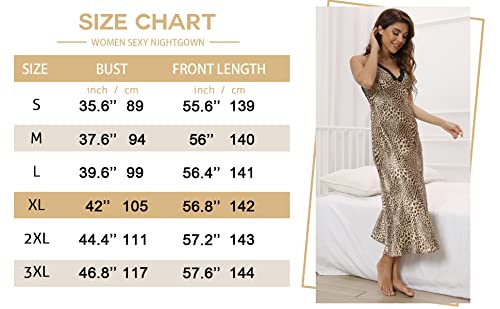 Alcea Rosea Womens Sleepwear Lace Lingerie Chemises V Neck Nightgown Sexy Long Sleep Dress Sleeveless Lace For Women Elegant (Leopard, Xxl) #TOP3