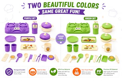 Image of Chanak Kitchen Fresh Cook Set Bag for Kids, Pretend Play Cooking Toy with Mini Utensils & Gas Stove, Cylinder, Frying pan, Serving Tray, Kitchen Role Play Toy Set for Kids Age 3+ (Green)