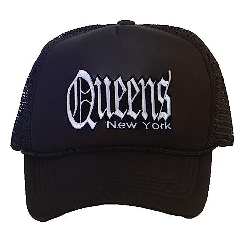 TOP HEADWEAR Old English Trucker Hat - City Snapback Cap, Black Queens