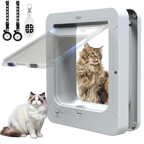 Gattaiola con Microchip 11.5' x 10', Porta Automatica per Animali con 2 Sensori RFID per Collare - Blocco a 4 Vie, Telecomando & Sportello Impermeabile per Gatti & Cani di Piccola Taglia white
