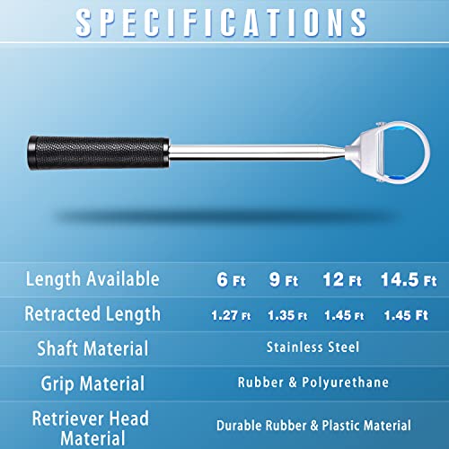 Chmapkey Auto-Locking Mechanism Golf Ball Retriever - Premium Telescopic Golf Ball Picker - 6Ft / 9Ft / 12Ft / 14.5Ft (9Ft) #TOP5