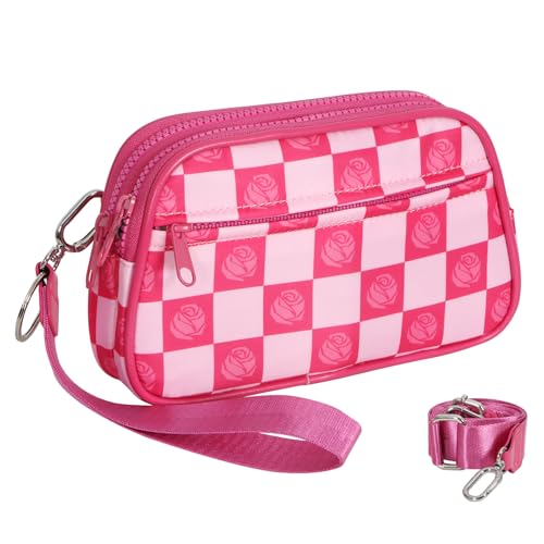 KZBHHP RFID Blocking Cute Fanny Pack for Women - Small Rose Red Checkered Belt Bag | Crossbody/Wristlet Travel Purse |Birthday/Christmas Gifts for Her