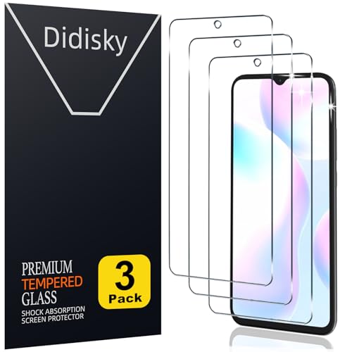 Didisky [3-Unidades Cristal Templado Protector de Pantalla para Xiaomi Redmi 9A, 9AT, 9C, 9C NFC, Antihuellas, Sin Burbujas, Fácil de Limpiar, 9H Dureza, Fácil de Instalar, Transparente