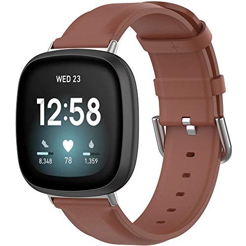 Compatível com pulseiras Fitbit Versa 3, pulseiras de couro genuíno para relógio pulseira de reposiç