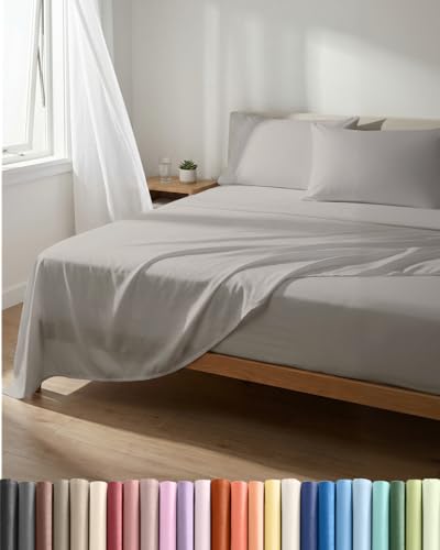 Image of Lightweight 4 Piece Bed Sheet Set Full Size - Cooling Sheets for Hot Sleepers - Breathable Bedding Set w / 8-16 Inch Deep Pockets - 1 Flat & 1 Fitted & 2 Pillowcases - Wrinkle Resistant - Light Grey