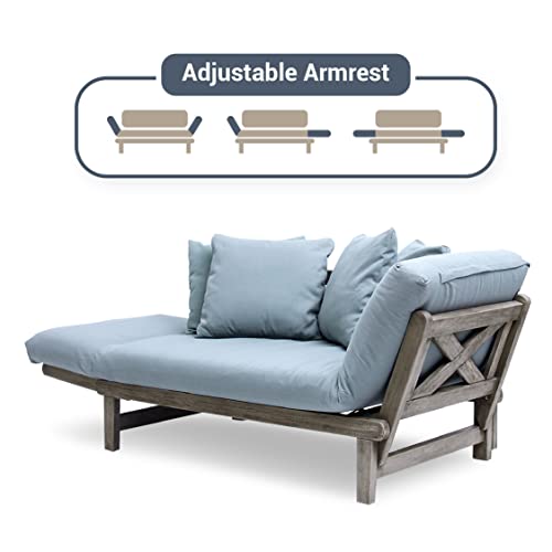 Cambridge Casual West Lake Outdoor Convertible Sofa Daybed, Solid Wood, Weathered Gray/Blue Spruce Cushion #TOP2