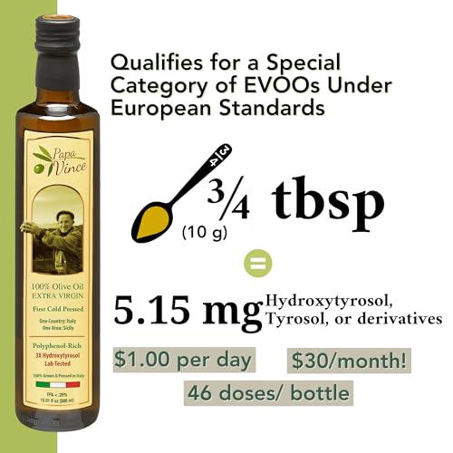 Papa Vince Olive Oil Extra Virgin - First Cold Press Family Harvest 2023/24, Polyphenol Rich, Subtle Peppery Finish, Unrefined, High in Monounsaturated Fat, No Pesticides, No GMO, Sicily, Italy