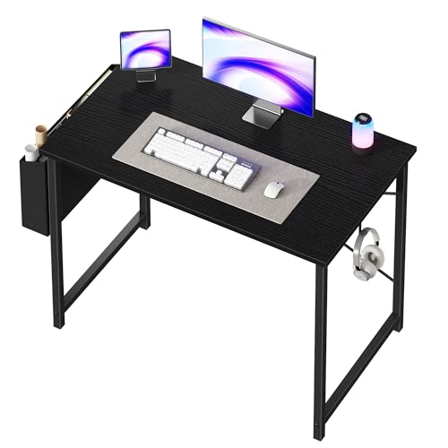 OLIXIS Computer Desk 40 Inch Home Office Desks for Small Spaces, Gaming Writing Study Work Table with Storage Bag and Headphone Hook for Bedroom, Black