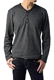 [FLAG ON CREW] メンズ ワッフル Yヘンリーネック ロングTシャツ 長袖 Tシャツ / B2X / L 杢ブラック・黒