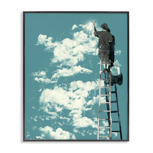 Surreal Painter on Ladder Clouds, 16 x 20 Inch Framed Giclée Print