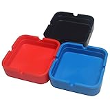 Square Silicone Ashtray for Cigarettes - 3 Pack Cute Ash Tray for Outdoor Indoor Patio, Unbreakable Heat Resistant Ashtrays, Cool Portable Home Ashtrays (Red, Blue, Black)