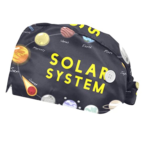 Chapeau de travail respirant motif système solaire : lot de 2 casquettes bouffantes mixtes
