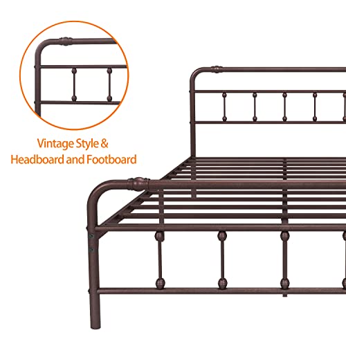 Debercu Queen-Size-Bed-Frame With-Headboard And Footboard - No Box Spring Need,Victorian Vintage Heavy Duty Metal Platform Mattress Foundation(Brown) #TOP6