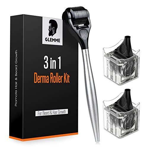 Beard Roller for Beard Hair Growth, Beard Derma Roller Microneedle Roller for Patchy Beard Growth, 0.25mm Microneedling Roller for Men Hair Growth with 3 Replacement Heads Home Use